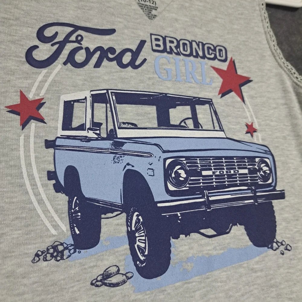 Ford Bronco Girls Hybrid Apparel Lace Trim Tank Top Gray Size L 10-12